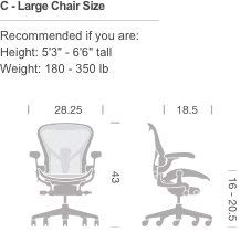 Herman Miller Aeron Task Chair: Tilt Limiter/Seat Angle - PostureFit SL - Fully Adj Arms - Dark Carbon Vinyl Armpad - Carpet Caster