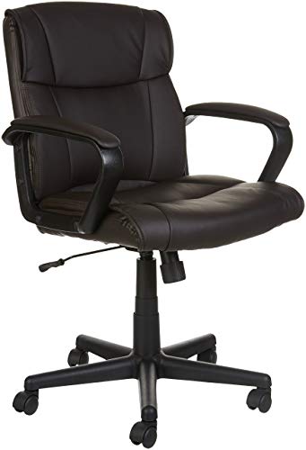 AmazonBasics Classic Leather-Padded Mid-Back Office Desk Chair with Armrest - Black, BIFMA Certified