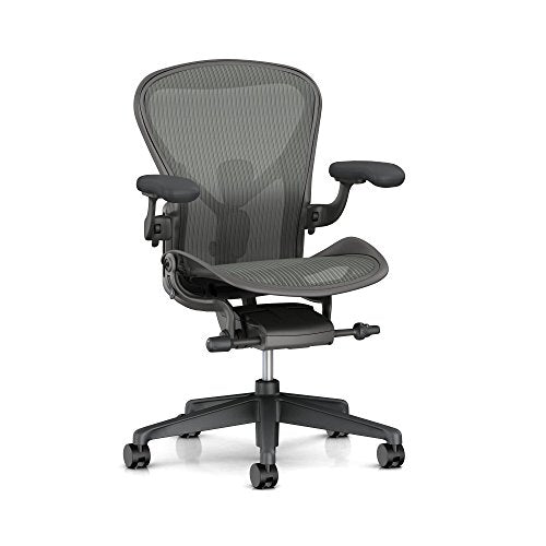 Herman Miller Aeron Task Chair: Tilt Limiter/Seat Angle - PostureFit SL - Fully Adj Arms - Dark Carbon Vinyl Armpad - Carpet Caster