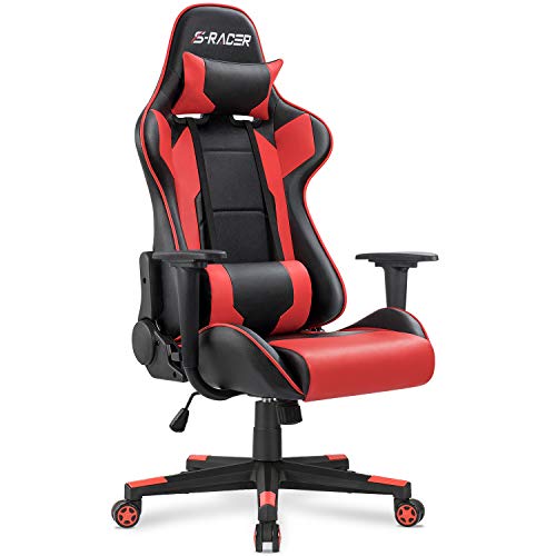 Homall Gaming Chair Office Chair High Back Computer Chair PU Leather Desk Chair PC Racing Executive Ergonomic Adjustable Swivel Task Chair with Headrest and Lumbar Support (White)