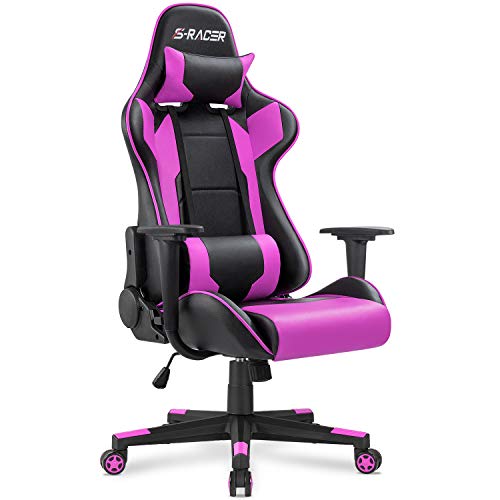 Homall Gaming Chair Office Chair High Back Computer Chair PU Leather Desk Chair PC Racing Executive Ergonomic Adjustable Swivel Task Chair with Headrest and Lumbar Support (White)