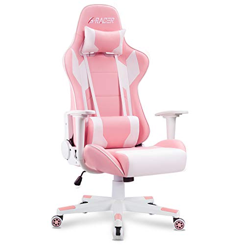 Homall Gaming Chair Office Chair High Back Computer Chair PU Leather Desk Chair PC Racing Executive Ergonomic Adjustable Swivel Task Chair with Headrest and Lumbar Support (White)