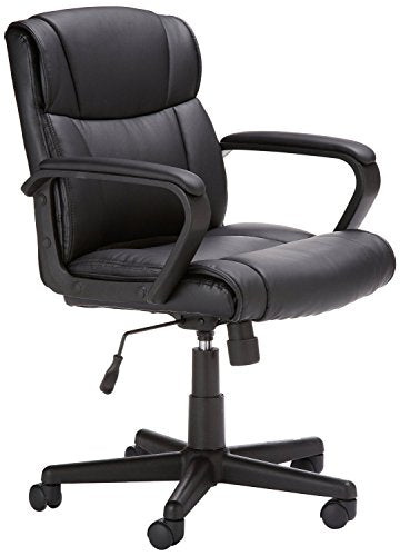 AmazonBasics Classic Leather-Padded Mid-Back Office Desk Chair with Armrest - Black, BIFMA Certified