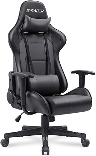 Homall Gaming Chair Office Chair High Back Computer Chair PU Leather Desk Chair PC Racing Executive Ergonomic Adjustable Swivel Task Chair with Headrest and Lumbar Support (White)
