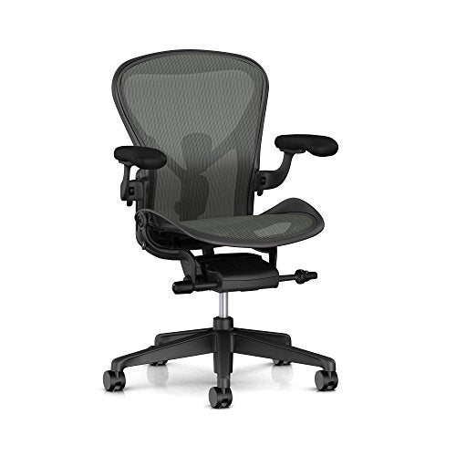 Herman Miller Aeron Task Chair: Tilt Limiter/Seat Angle - PostureFit SL - Fully Adj Arms - Dark Carbon Vinyl Armpad - Carpet Caster