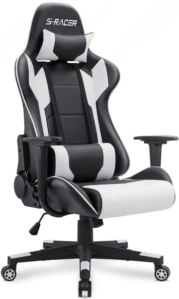 Homall Gaming Chair Office Chair High Back Computer Chair PU Leather Desk Chair PC Racing Executive Ergonomic Adjustable Swivel Task Chair with Headrest and Lumbar Support (White)