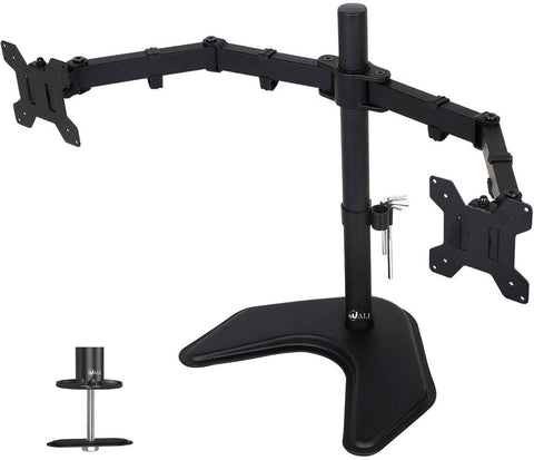 WALI Free Standing Dual LCD Monitor Fully Adjustable Desk Mount Fits 2 Screens up to 27 inch, 22 lbs. Weight Capacity per Arm, with Grommet Base (MF002), Black