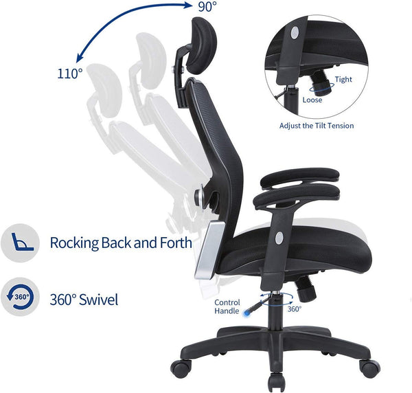 LIANFENG Ergonomic Office Chair, High Back Executive Swivel Computer Desk Chair with Adjustable Armrests and Headrest, Back Lumbar Support, Black