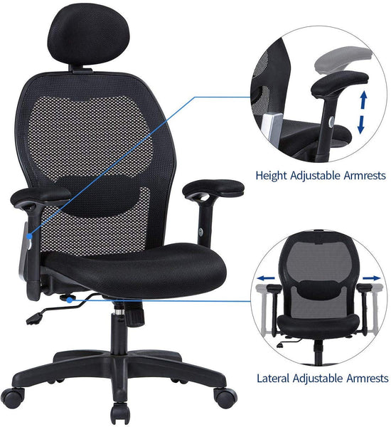 LIANFENG Ergonomic Office Chair, High Back Executive Swivel Computer Desk Chair with Adjustable Armrests and Headrest, Back Lumbar Support, Black