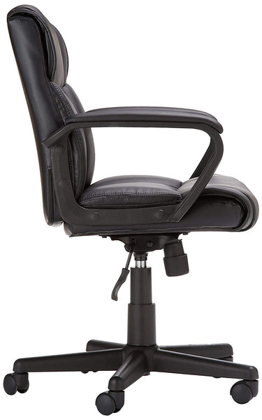 AmazonBasics Classic Leather-Padded Mid-Back Office Desk Chair with Armrest - Black, BIFMA Certified