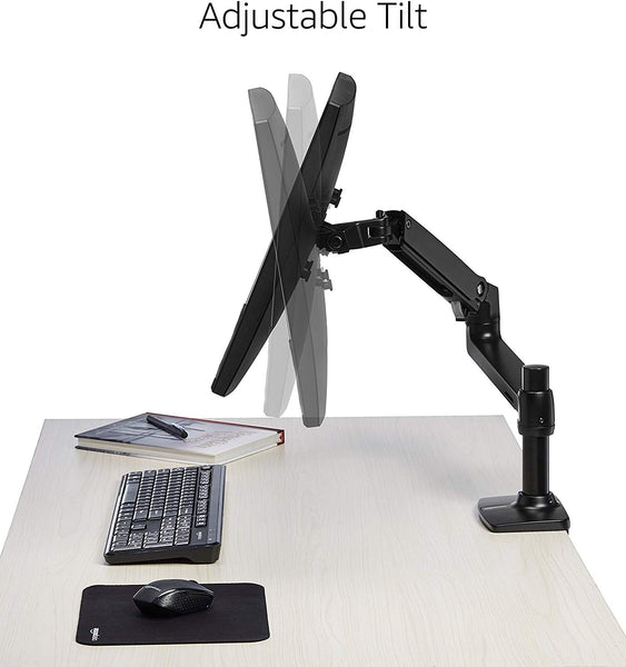 AmazonBasics Premium Single Monitor Stand - Lift Engine Arm Mount, Aluminum - Black