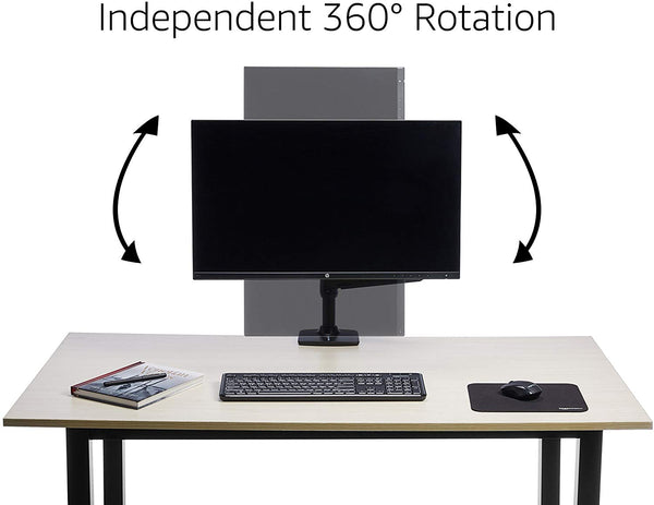 AmazonBasics Premium Single Monitor Stand - Lift Engine Arm Mount, Aluminum - Black