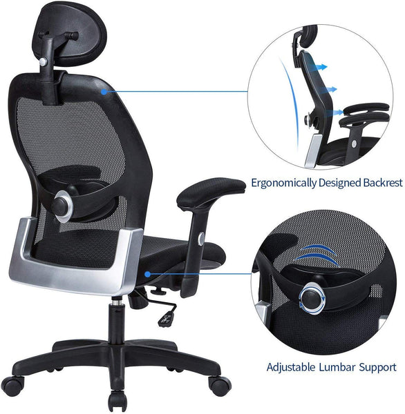 LIANFENG Ergonomic Office Chair, High Back Executive Swivel Computer Desk Chair with Adjustable Armrests and Headrest, Back Lumbar Support, Black